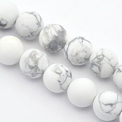 Chapelets de perles rondes en howlite mate, 10mm, Trou: 1mm, Environ 37~39 pcs/chapelet, 14.9~15.6 pouce