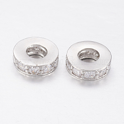 Messing Mikro ebnen Zirkonia European Beads, Großloch perlen, Flachrund, Echt platiniert, 8x3 mm, Bohrung: 4 mm