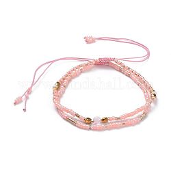 Плетёные браслеты из бисера, со стеклянными бисеринами, природный драгоценный камень, латунные прокладки для бус и мешковины, розовые, 55 мм