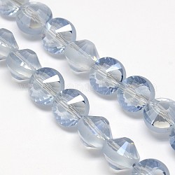 Electroplate Frosted Crystal Glass Bicone Beads Strands, Faceted, Rainbow Color Plated, Light Blue, 10.5x13mm, Hole: 1mm, about 50pcs/strand, 25.5inch
