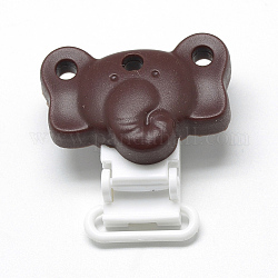 Food Grade Eco-Friendly Silicone Baby Pacifier Holder Clips, with Plastic Clips, Elephant, Coconut Brown, 35x44x12mm, Hole: 2x22mm and 5mm