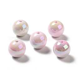 Placage uv perles acryliques irisées arc-en-ciel opaques, ronde, rose, 16.5~17.5x17~18mm, Trou: 2.7mm