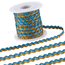 Gorgecraft 1Pc Sparkle Wavy Polyester Ribbons, with 1Pc Plastic Empty Spools, Deep Sky Blue, 1/4 inch(5mm), about 16.40~18.59 Yards(15~17m)/Roll