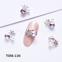 Cabochon in strass di vetro con retro piatto, con perla in plastica imitazione abs, nail art accessori decorativi, roso chiaro, 11x11x5.5mm