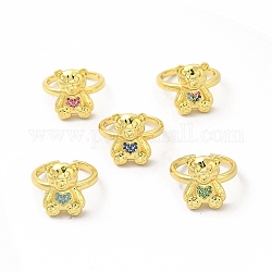 Ours en zircon cubique avec anneau de manchette ouvert en forme de cœur, bijoux en laiton doré pour femme, couleur mixte, diamètre intérieur: 17 mm