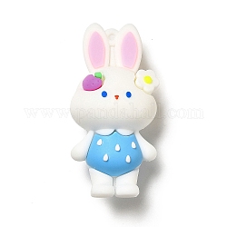 Пластиковые большие подвески из пвх, кролик с клубникой и цветочным шармом, Плут синий, 63.5x31x24 мм, отверстие : 2.7 мм