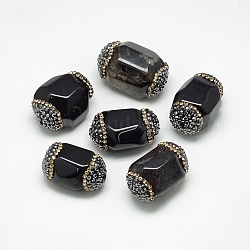 Perles d'onyx noir naturel, avec strass, teinte, facette, ovale, 24~29x15~19x14~18mm, Trou: 1mm