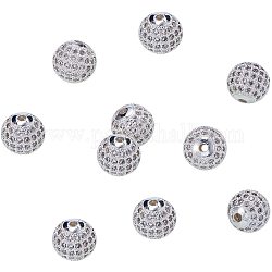Brass Cubic Zirconia Beads, Round, Clear, Silver, 10mm, Hole: 2mm, 10pcs/box