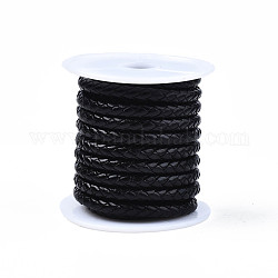 Vachette cordon tressé en cuir, corde de corde en cuir pour bracelets, noir, 5mm, environ 4.37 yards (4 m)/rouleau