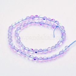 Runde synthetische Mondstein Perlen Stränge, holographische Perlen, gefärbt, Flieder, 12 mm, Bohrung: 1 mm, ca. 30~32 Stk. / Strang, 14~15 Zoll