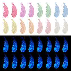 32 Stück 8 Farben transparente leuchtende Acrylanhänger, mit Glitzerpulver, Feder, Mischfarbe, 45.5x16x4.5 mm, Bohrung: 3 mm, 4 Stk. je Farbe
