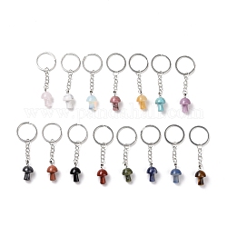 Porte-clés champignon en pierres précieuses naturelles et synthétiques, porte-clés pendentif pierre porte-bonheur, avec les accessoires en fer, 8.35 cm