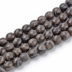 Natürliche schwarze Holzspitze Steinperlenstränge, facettiert, Runde, 6~6.5 mm, Bohrung: 1 mm, ca. 63 Stk. / Strang, 15.5 Zoll