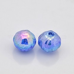 AB Color Crackle Acrylic Flat Round Beads, Half Drilled, Cornflower Blue, 16x14mm, Hole: 3mm
