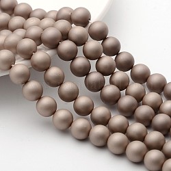 Shell Pearl Beads Strands, Frosted, Round, Tan, 10mm, Hole: 1mm, about 42pcs/strand,  16.5 inch
