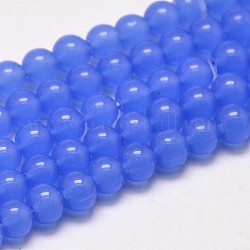 Chapelets de perles rondes en verre imitation jade, AA grade, bleu royal, 8mm, Trou: 1mm, Environ 40 pcs/chapelet, 12 pouce