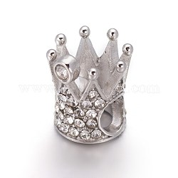 304 inoxydable perles de style en acier européen, Perles avec un grand trou   , avec strass, couronne, couleur inoxydable, cristal, 11x10mm, Trou: 4.5mm