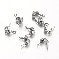 Stainless Steel Bead Tips, Calotte Ends, Clamshell Knot Cover, Stainless Steel Color, 7x4mm, Hole: 1mm, Inner: 3mm