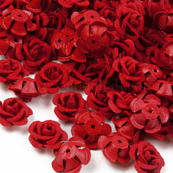 Флокированные алюминиевые бусины, цветок розы, красные, 15x15x9 мм, отверстие : 1.4 мм, около 1000 шт / упаковка