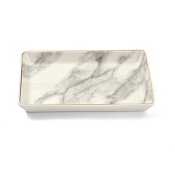 Rectangle with Marble Pattern Porcelain Jewelry Display Plate, Cosmetics Organizer Storage Tray, Floral White, 200x123x23mm, Inner Diameter: 190x113mm