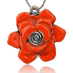 Прекрасный кулон в форме цветка, фурнитура для ожерелья, Подвески из эмали и сплава, античное серебро, оранжево-красный, 45x46x6 мм, отверстие : 3 мм