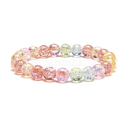 Bracelet extensible perles rondes en verre craquelé étincelant 8mm, bracelet délicat pour femme adolescente, colorées, diamètre intérieur: 2 pouce (5.2 cm), perles: 8 mm