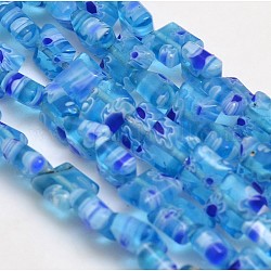 Handmade Millefiori Glass Square Bead Strands, Dodger Blue, 6x6x3mm, Hole: 1mm, about 65pcs/strand, 14.7inch