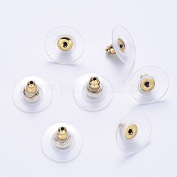 Fermoirs de boucles d'oreilles bullet embrayage en 304 acier inoxydable, avec coussinets en silicone, écrous de boucle d'oreille, or, 11.5x11.5x7mm, Trou: 1.2mm