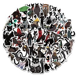 Autocollants de dessin animé auto-adhésifs en pvc en forme de chat noir, 50 pièce, autocollants imperméables pour ordinateur portable, bouteille, décor de bagages, couleur mixte, 43~76x33~71x0.2mm