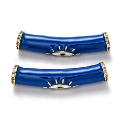 Messing-Mikro pflastern klare Zirkonia Rohr Perlen, langlebig plattiert, mit Emaille, Rohr mit bösem Blick, echtes 18k vergoldet, Blau, 38x8x7.5 mm, Bohrung: 4 mm