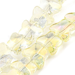 Fili di perle di vetro trasparente placcato completamente arcobaleno, farfalla, giallo oro chiaro, 8x10x6mm, Foro: 1 mm, circa 90pcs/filo, 10.08 pollice (25.6 cm)