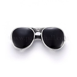 304 in acciaio inox grandi ciondoli, con smalto, occhiali / occhiali, argento antico, nero, 21x50x12mm, Foro: 18x7 mm