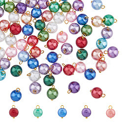 Hobbiesay 150 pz 5 colori pendenti di perle di vetro, con i risultati in ottone placcato oro, tondo, colore misto, 11x8.5mm, Foro: 2 mm, 30 pz / colore