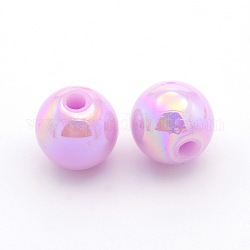 UV Plating Acrylic Round Beads, Violet, 6mm, Hole: 2mm, about 6250pcs/500g