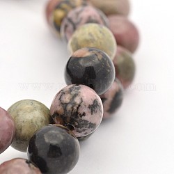 Redondas rhodonite naturales hebras de abalorios, 8mm, agujero: 1 mm, aproximamente 47 pcs / cadena, 15.5 pulgada