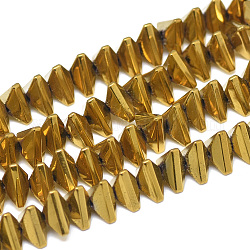 Chapelets de perles en hématite synthétique sans magnétiques, triangle, plaqué or, 4x7x6mm, Trou: 1mm, Environ 107 pcs/chapelet, 15.7 pouce