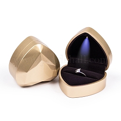 Scatole porta anelli in plastica a forma di cuore, Custodia regalo per anello portagioielli con interno in velluto e luce a led, verga d'oro pallido, 7.15x6.4x4.35cm