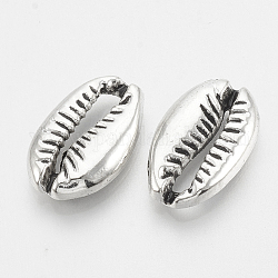Connettori / pendenti in lega di stile tibetano,  cadmio& piombo libero, forma a conchiglia, argento antico, 19x12x4mm, circa 510pcs/1000g
