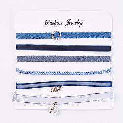 Faux Suede & Velvet Choker Necklaces, with Cloth and Alloy Findings, Blue, 11.9~13.1 inch(30.2~33.4cm), 6pcs/set
