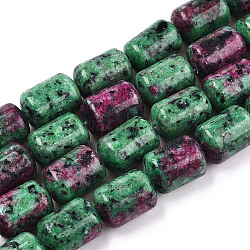 Rubis synthétique en perles de colonne de pierre zoisite, teinte, vert olive, 14x10mm, Trou: 1mm, Environ 28 pcs/chapelet, 15.7 pouce