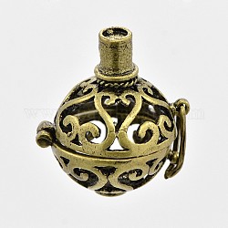 Brass Hollow Round Cage Pendants, For Chime Ball Pendant Necklaces Making, Nickel Free, Antique Bronze, 28x23x19mm, Hole: 2mm, Inner Diameter: 17mm