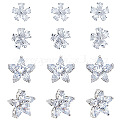 NBEADS 12 Pcs 2 Styles Flower Star Zircon Sliver Rhinestone Buttons, Brass Micro Pave Clear Cubic Zirconia Shank Crystal Buttons for Crafts Wedding Party Clothing DIY Home Decor Jewelry Making