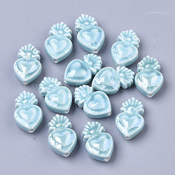 Handmade Porcelain Beads, Bright Glazed Porcelain Style, Heart, Turquoise, 16x10.5x6.5mm, Hole: 1.2mm