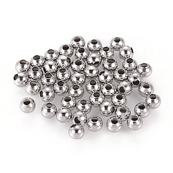 304 perla tonda cucita in acciaio inossidabile, per la creazione di gioielli, colore acciaio inossidabile, 2x2mm, Foro: 0.8 mm