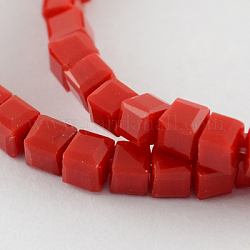 Glass Bead Strands, Imitation Jade, Faceted, Cube, FireBrick, 3~4x3~4x3~4mm, Hole: 0.5mm, about 100pcs/strand, 13.5 inch