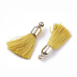 Décorations de pendentif pompon en polyester, avec des accessoires en plastique CCB, or clair, verge d'or, 25~30x6mm, Trou: 1.5mm