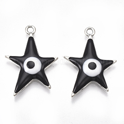Подвески из сплава , с эмалью, звезда с дурным глазом, античное серебро, чёрные, 30x20.5x4 мм, отверстие : 2 мм