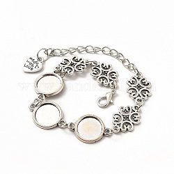 Alloy Bracelets & Anklets Making, Flower Link Bracelet with Heart Charm, Blank Cabochon Setting, Antique Silver, 9-1/2 inch(24.2cm), Round Tray: 12mm