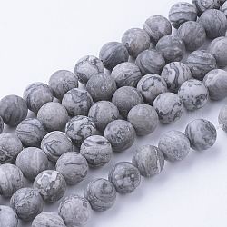 Chapelets de perles en pierre de carte/pierre picasso/picasso jasper naturelles , mat, ronde, 10~10.5mm, Trou: 1.5mm, Environ 38 pcs/chapelet, 15.3 pouce (39 cm)