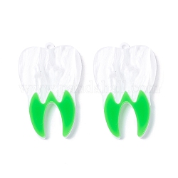 Two Tone Acrylic Pendants, Tooth Shapes, Green, 39.5x25.6x4mm, Hole: 2mm